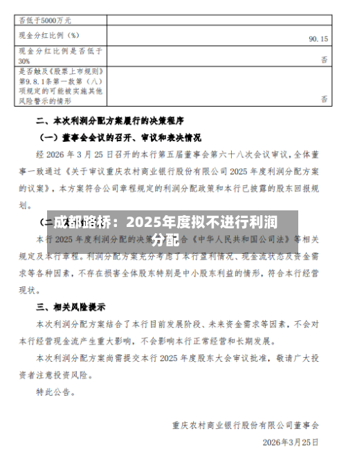 成都路桥：2025年度拟不进行利润分配-第1张图片