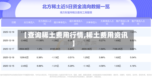 【查询稀土费用行情,稀土费用资讯】