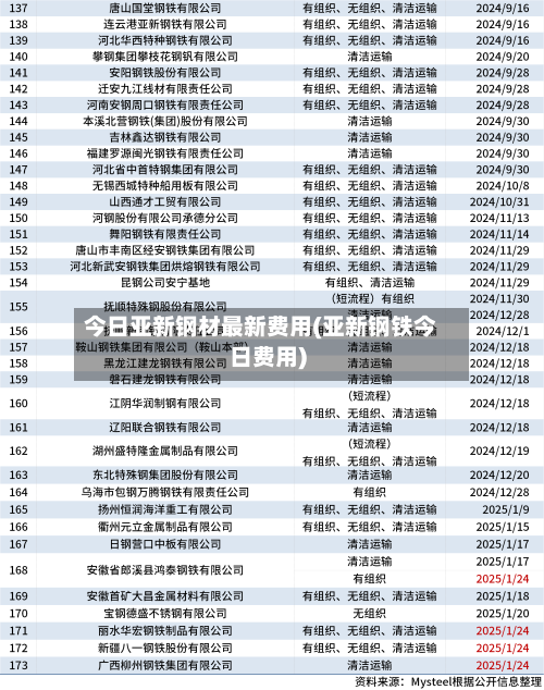 今日亚新钢材最新费用(亚新钢铁今日费用)