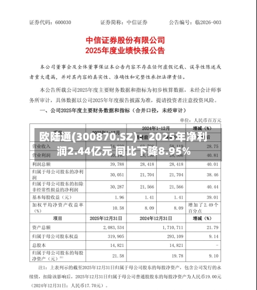 欧陆通(300870.SZ)：2025年净利润2.44亿元 同比下降8.95%-第1张图片
