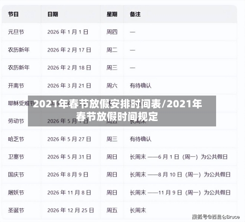 2021年春节放假安排时间表/2021年春节放假时间规定-第1张图片